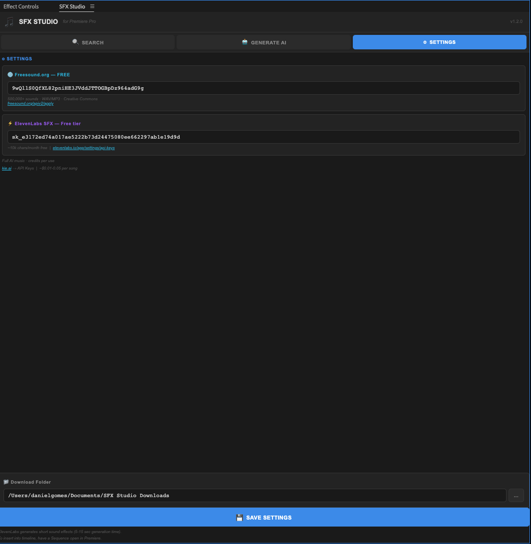 Settings Panel